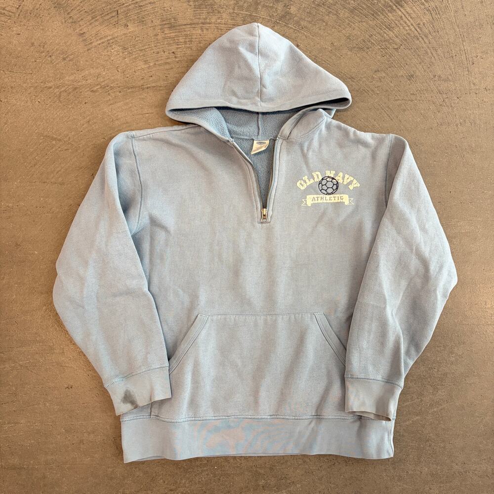 Vintage Y2k Old Navy Soccer Pullover Athletic Blue Sporty Hoodie Sweatshirt 16 S